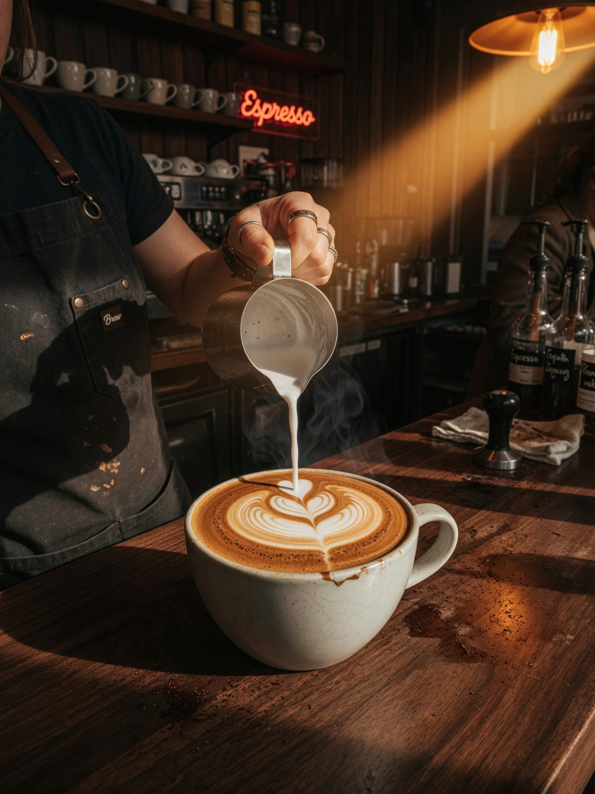 Barista pravi latte art u Centralu